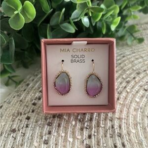 Mia Charro Purple Gradient Gemstone Dangle Drop Solid Brass Earrings NWT